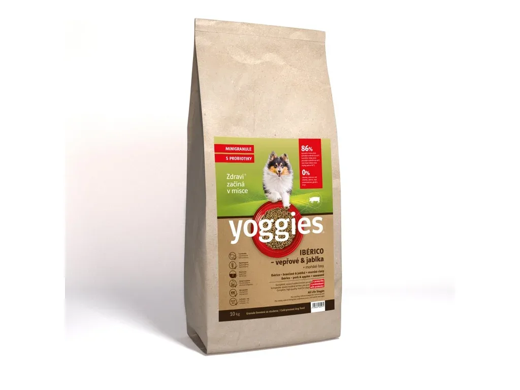 10kg Yoggies MINIGRANULE Ibérico vepřové maso s jablky lisované za studena s probiotiky | Pejskovice