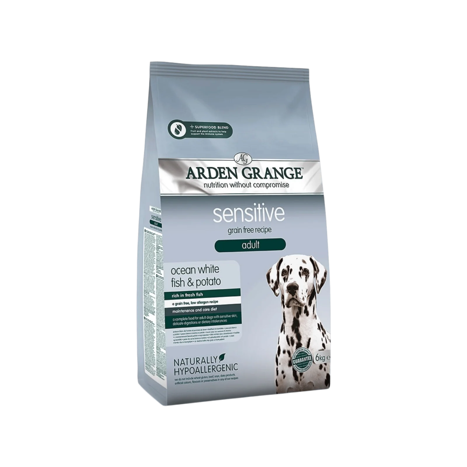 Arden Grange GF Dog Adult Sensitive Ocean White Fish & Potato (2 kg)