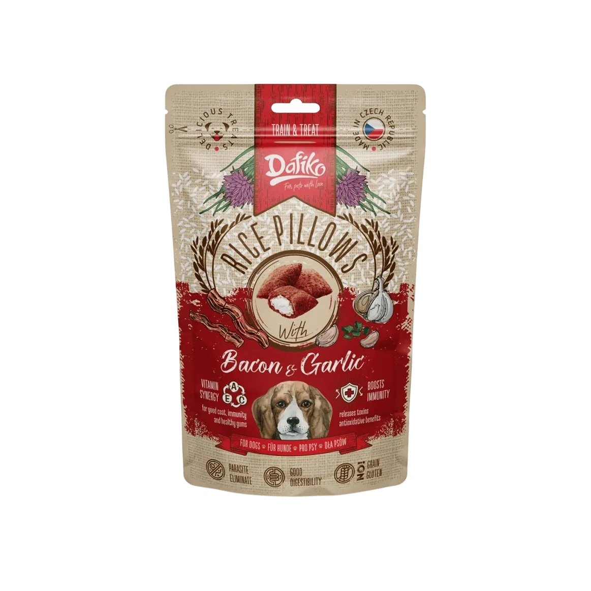 Dafiko plněné polštářky pro psy slanina / česnek 80g (80 g)