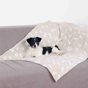 Deka pro psy KENNY bílé kosti,tlapky 100x150cmbéžováTR (150)