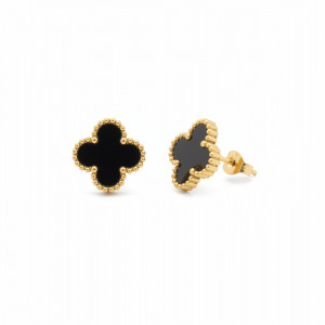 Jemné náušnice Black Clover z pozlacené chirurgické oceli 316L č. 1857