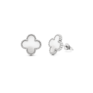 Jemné náušnice White Clover z chirurgické oceli 316L č. 1859