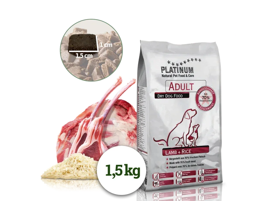 PLATINUM NATURAL LAMB & RICE - JEHNĚČÍ S RÝŽÍ 1,5 KG | Pejskovice