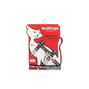 Red Dingo postroj s vodítkem pro kočky – Paw Impressions Black – 12 mm | Pejskovice