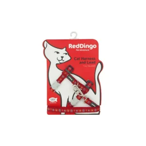 Red Dingo postroj s vodítkem pro kočky – Paw Impressions Red – 12 mm | Pejskovice