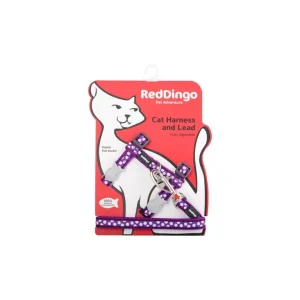 Red Dingo postroj s vodítkem pro kočky – White Spots on Purple – 12 mm | Pejskovice
