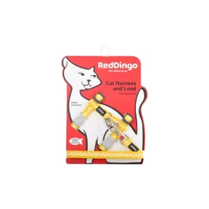 Red Dingo postroj s vodítkem pro kočky – White Spots on Yellow – 12 mm | Pejskovice