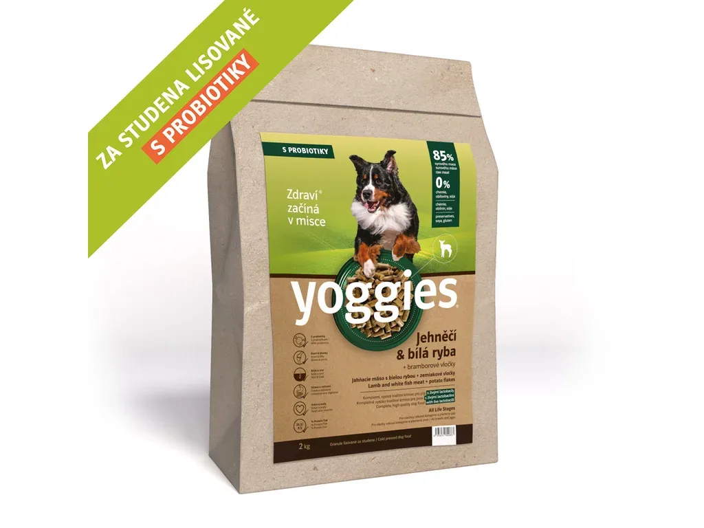 Yoggies granule pro psy lisované za studena s probiotiky, jehněčí a bílá ryba, 2kg | Pejskovice