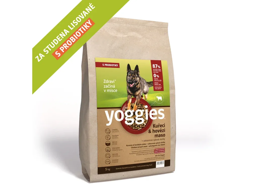 Yoggies granule pro psy lisované za studena s probiotiky, Kuřecí a hovězí 5 kg | Pejskovice