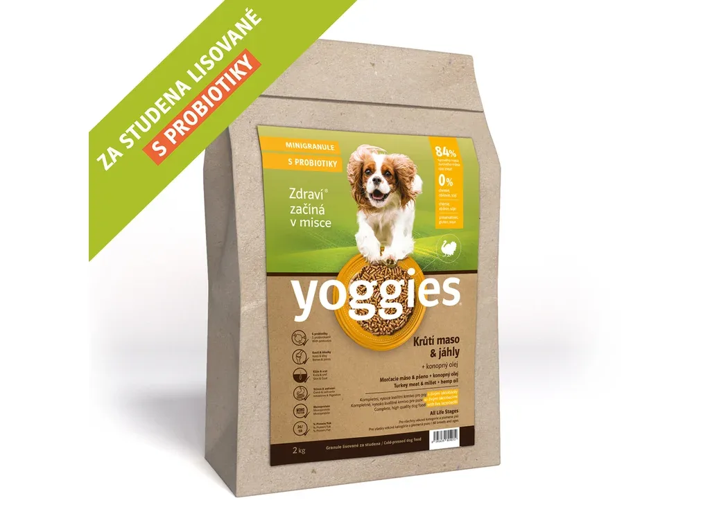 Yoggies MINIGRANULE pro psy lisované za studena s probiotiky s krůtím masem a jáhly 2kg | Pejskovice