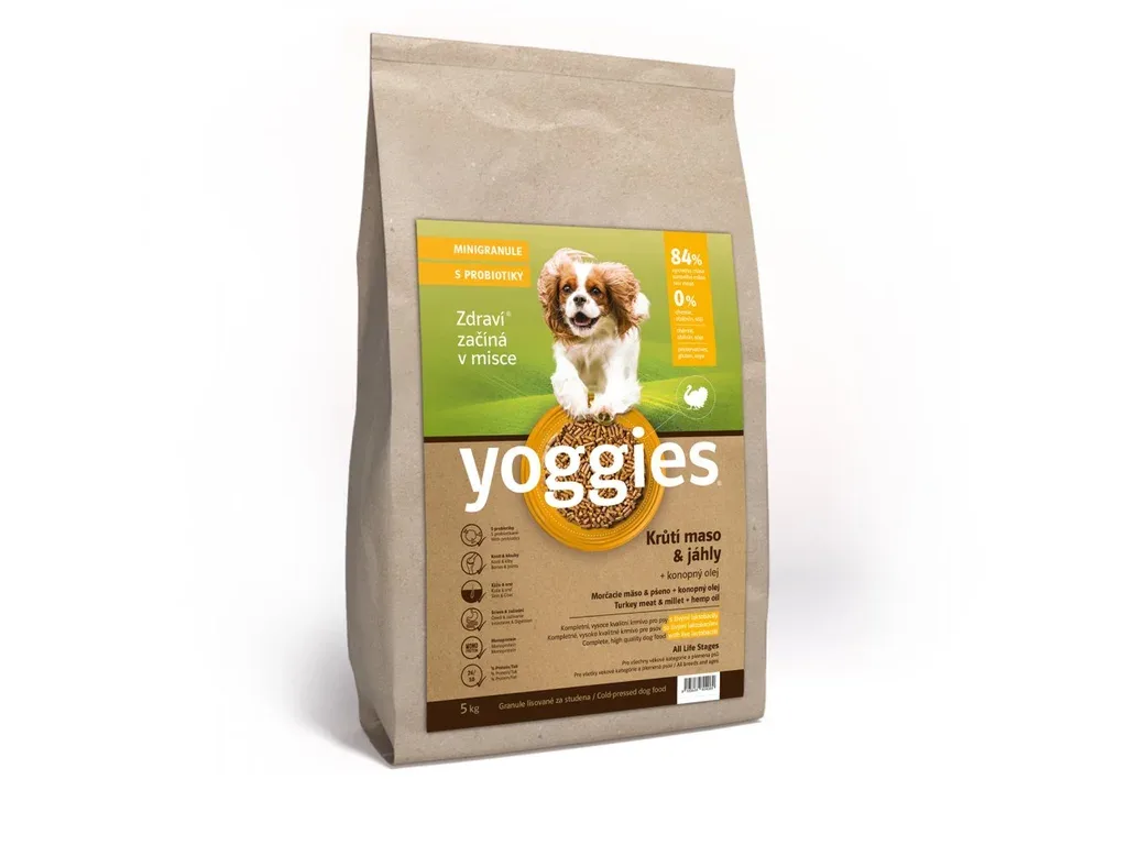 Yoggies MINIGRANULE pro psy lisované za studena s probiotiky s krůtím masem a jáhly 5kg | Pejskovice