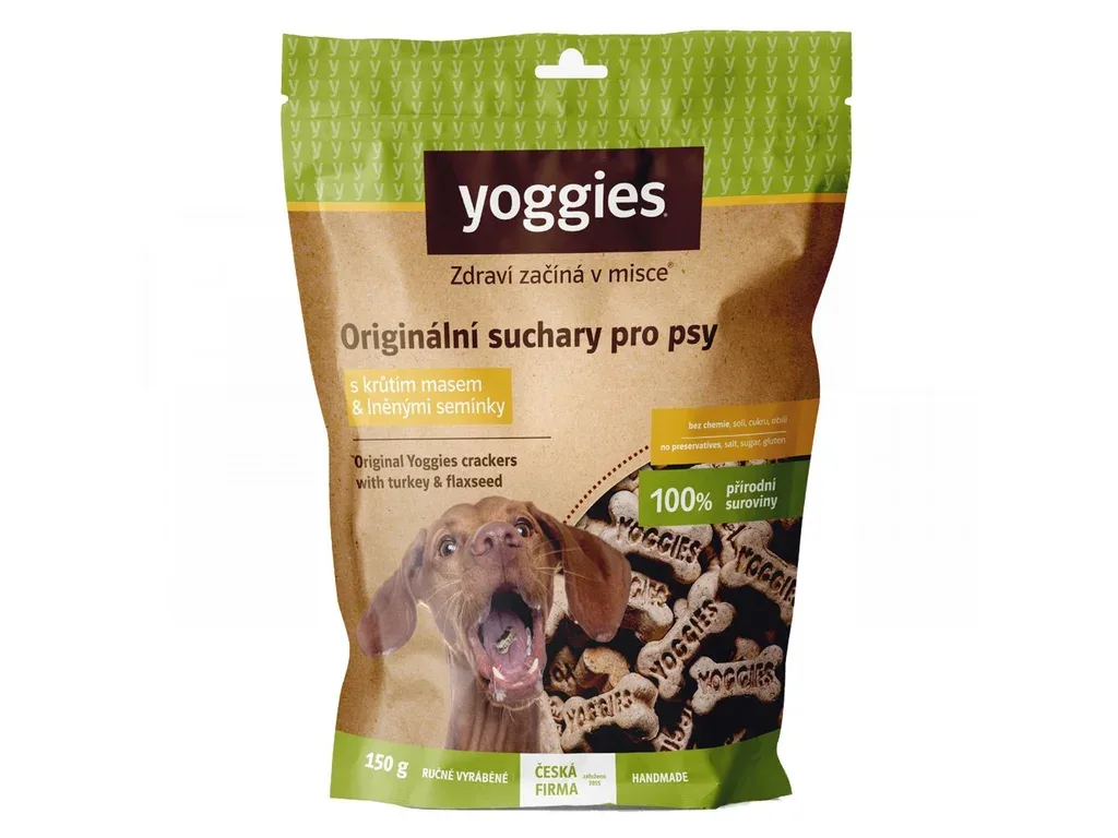 Yoggies NOVÉ suchary pro psy s krůtím masem a lněným semínkem 150g | Pejskovice