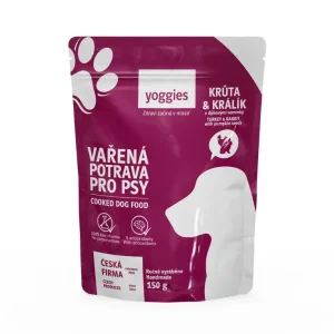 Yoggies Vařená potrava pro psy – krůtí a králičí maso s dýňovými semínky, 150g | Pejskovice