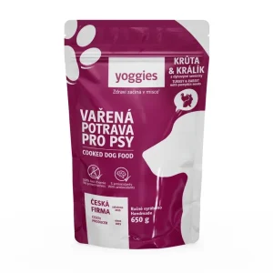 Yoggies Vařená potrava pro psy – krůtí a králičí maso s dýňovými semínky, 650g | Pejskovice