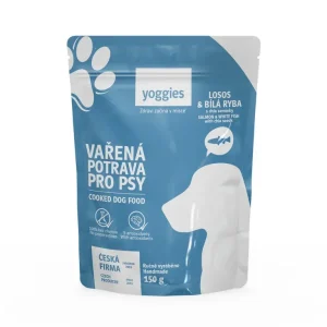 Yoggies Vařená potrava pro psy – losos a bílá ryba s chia semínky a kloubní výživou 150g | Pejskovice